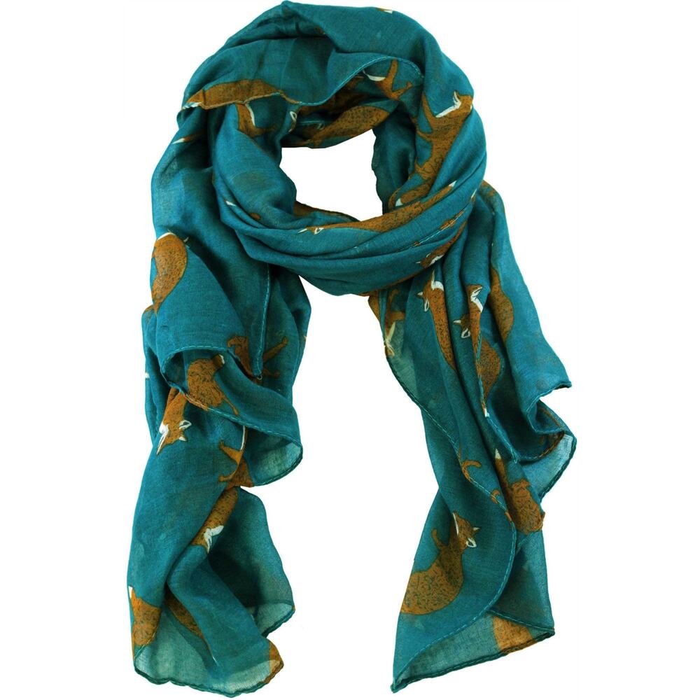 Teal Fox Long Novelty Scarf
